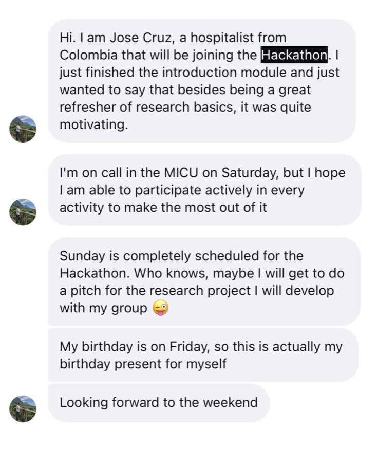 Jose Cruz: I'm on call in the MICU on Saturday but I hope to participate actively in every activity