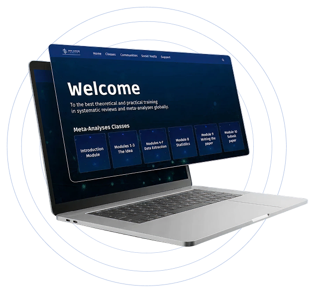 Meta-Analysis Academy online training platform displayed on a laptop